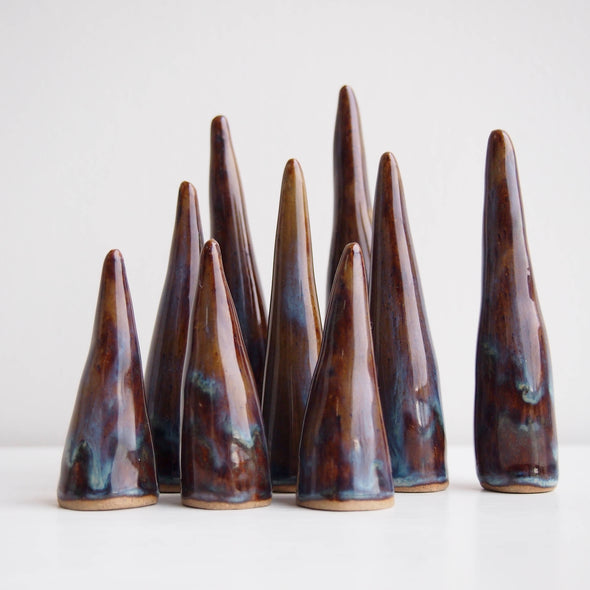group blue/brown ceramic ring cones