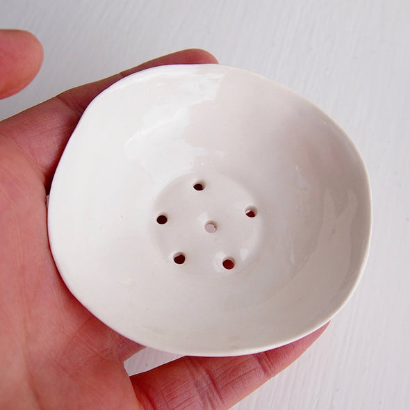 Handmade mini white ceramic soap dish