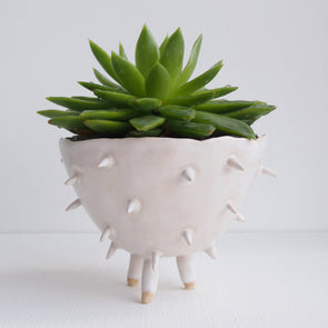 Handmade white ceramic spiky cactus planter