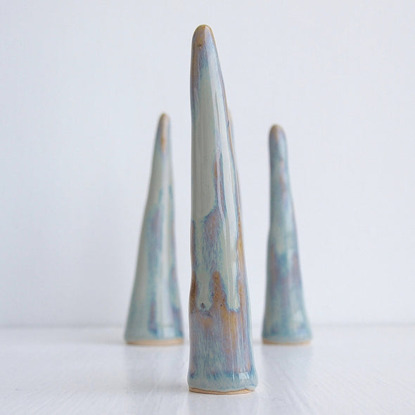 3 blue brown ceramic ring cones