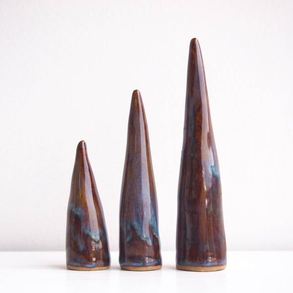 three sizes dark blue brown ceramic ring cones without rings