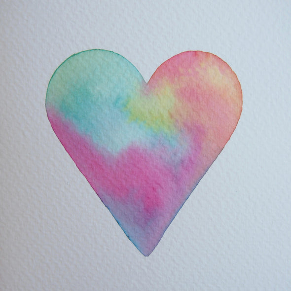 Original watercolour pastel heart Valentine's card