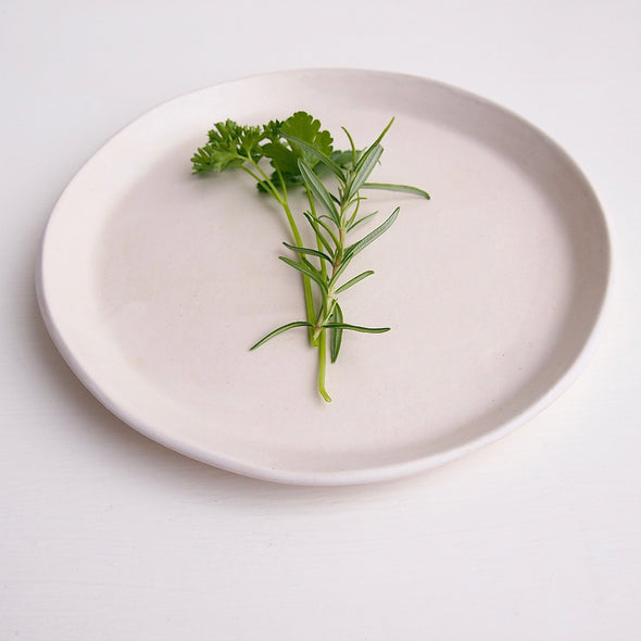 White satin pottery plate with herbs