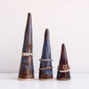 three sizes dark blue brown ceramic ring cones