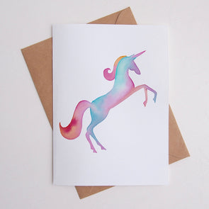 rainbow watercolour unicorn card