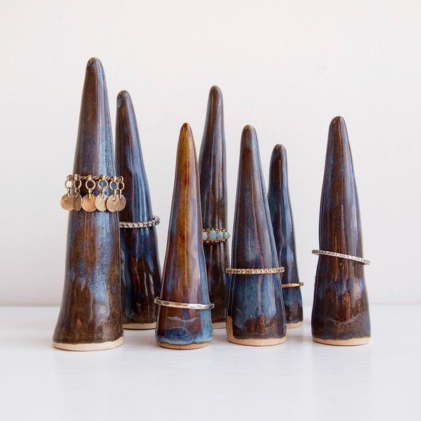 blue brown ceramic ring cones