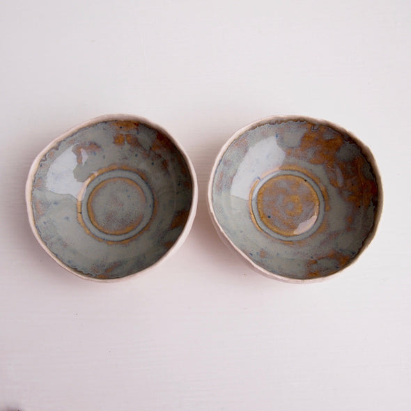 Handmade mini blue brown ceramic ring dish