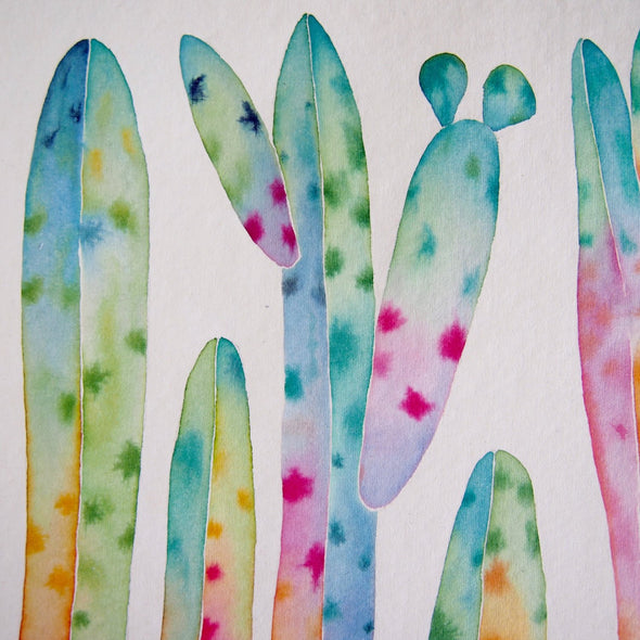 Original Watercolour rainbow cactus painting