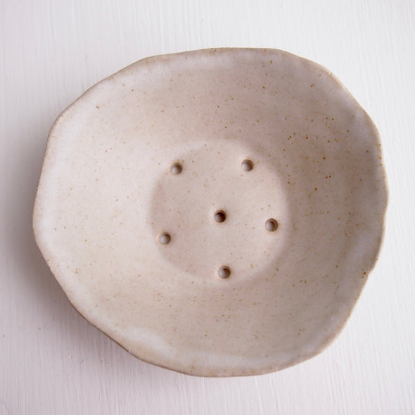 Handmade oatmeal white pottery soap dish
