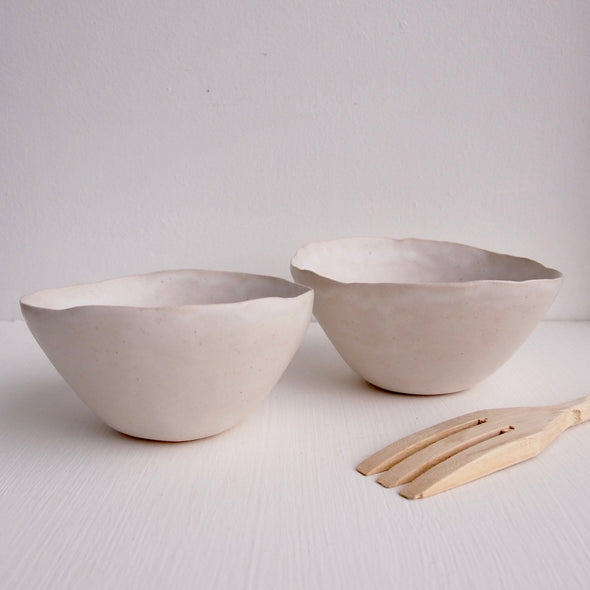 Handmade simple white satin pottery cereal bowl