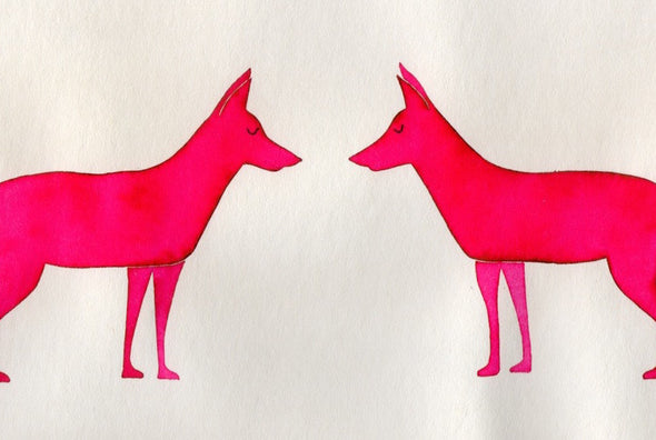 pink neon fox animal watercolour  greetings card at Kabinshop .