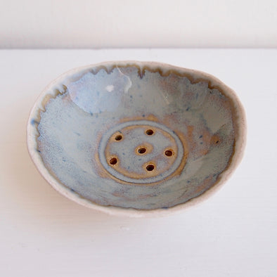 mini blue brown pottery soap dish