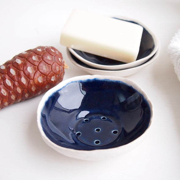 mini navy blue ceramic soap dish