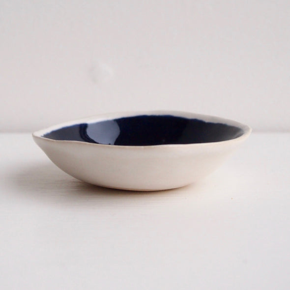 mini navy blue ceramic soap dish side view