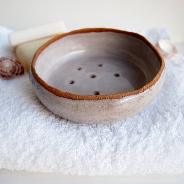 oatmeal gloss pottery soap dish round