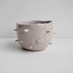 Handmade oatmeal white ceramic spiky planter bowl