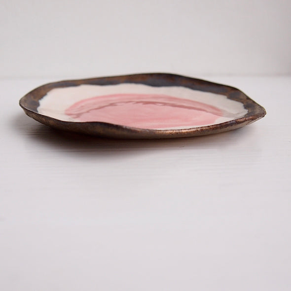 Handmade pink and gold fried egg ceramic ring dish