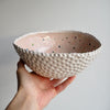 Handmade pastel pink circle texture  ceramic fruit bowl with splatter pattern