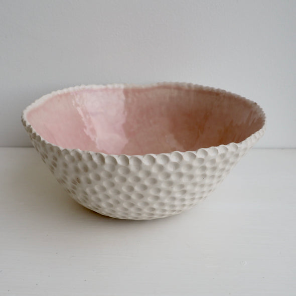 Handmade pastel pink circle texture  ceramic fruit bowl