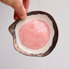 Handmade pink and gold fried egg ceramic ring dish