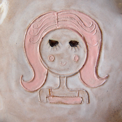 Pink hair girl mini pottery face plate.