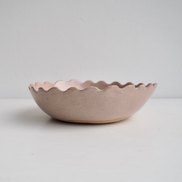 Handmade ceramic dusty pink scalloped edge bowls