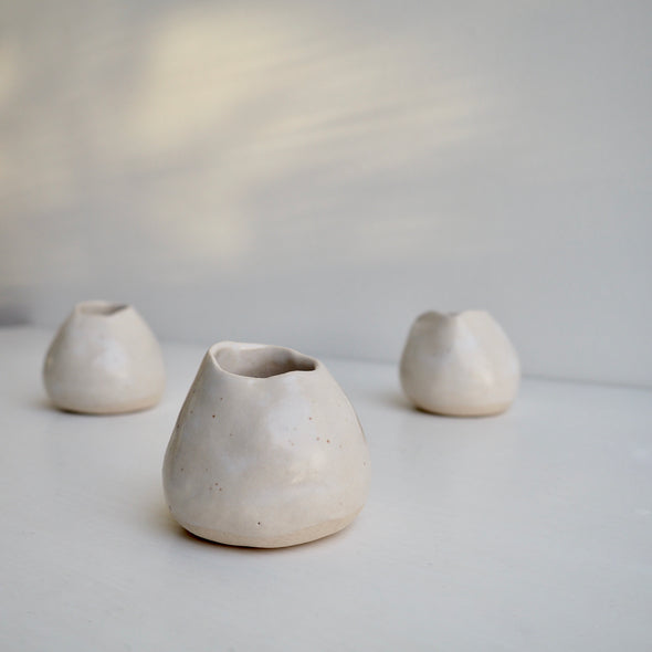 Handmade mini satin white speckled white pottery bud vases
