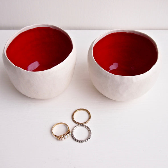 cherry red round ring bowls