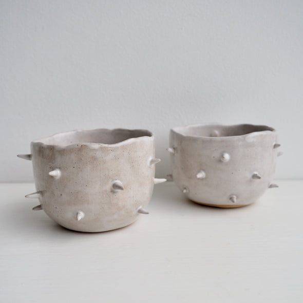 Handmade oatmeal white ceramic spiky planter bowl