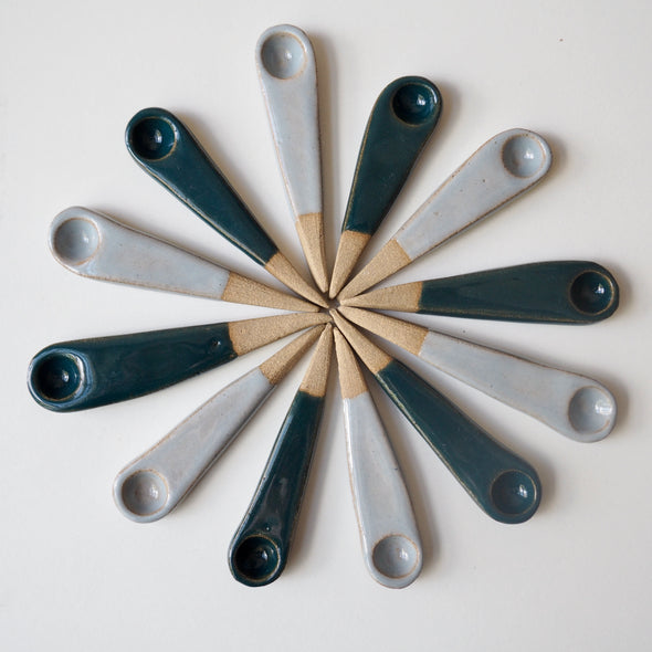 small teal and powder blue ceramic spoon