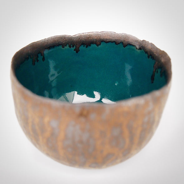 Teal and gold pottery ring bowl