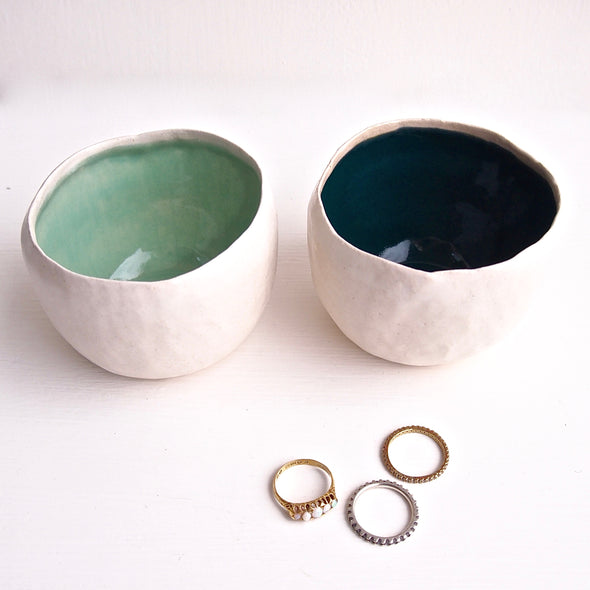 turquoise and teal round ring bowls