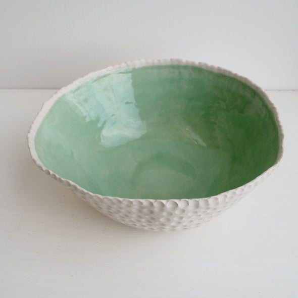 Handmade turquoise circle texture  ceramic fruit bowl.